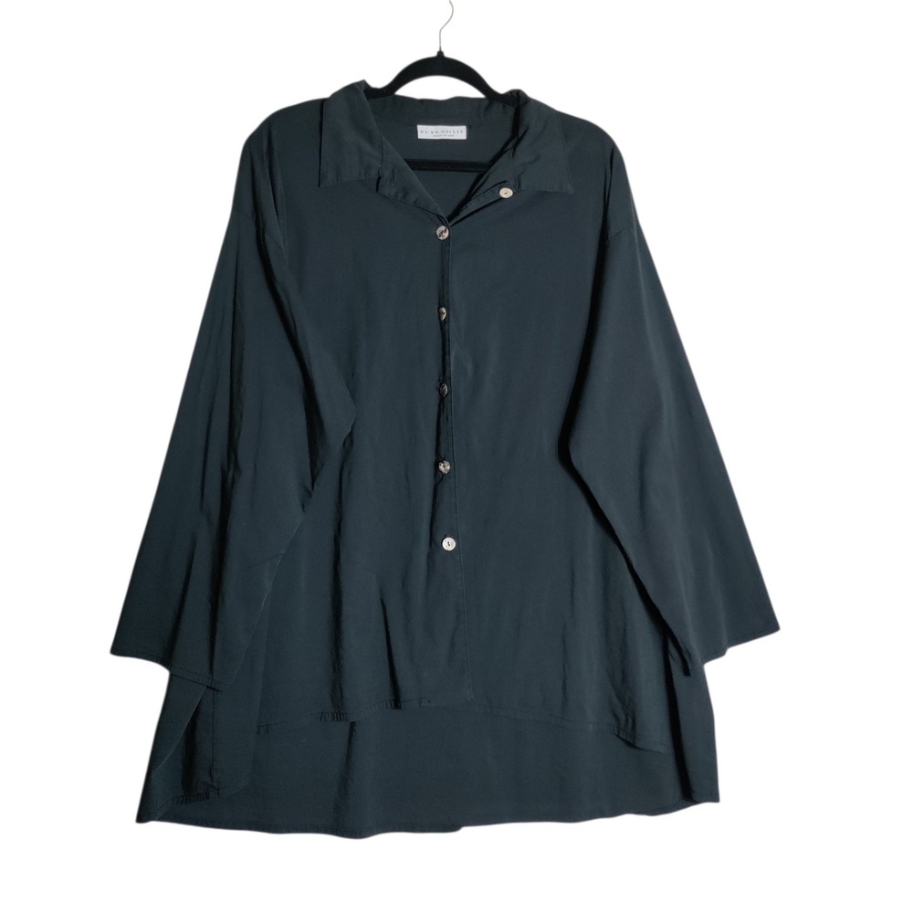 Bryn Walker Womens Small Black Cotton Blend High Low Button Down Tunic Top USA